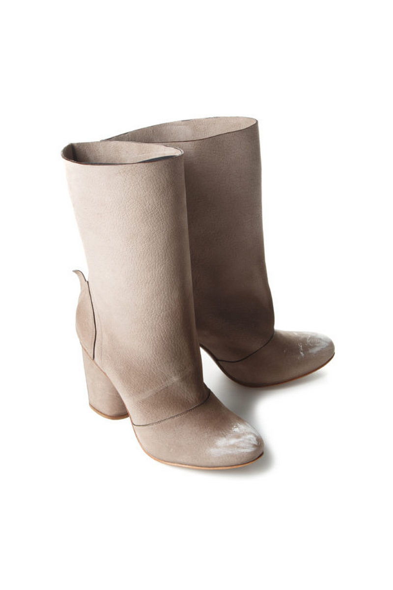 Buy Designer beige women`s comfortable leather stylish high boots in vintage style, Unique original shoes